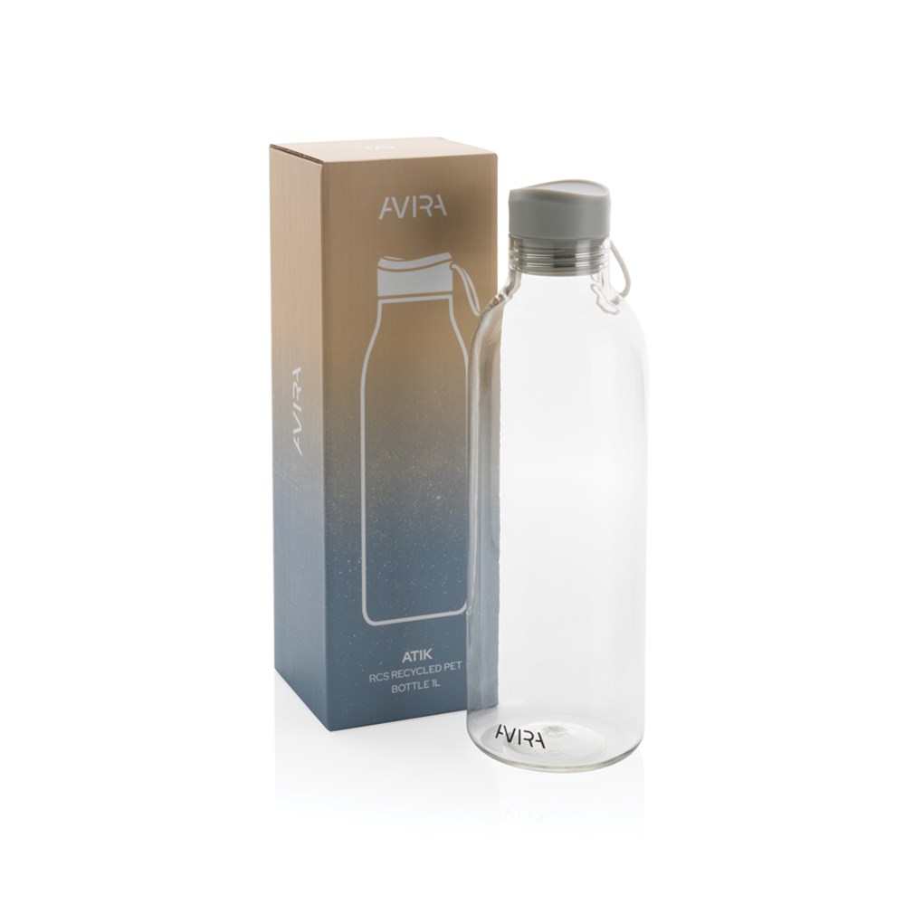 Avira Atik RPET Flasche 1L minimalistisch mit recyceltem Design als Event-Werbegeschenk