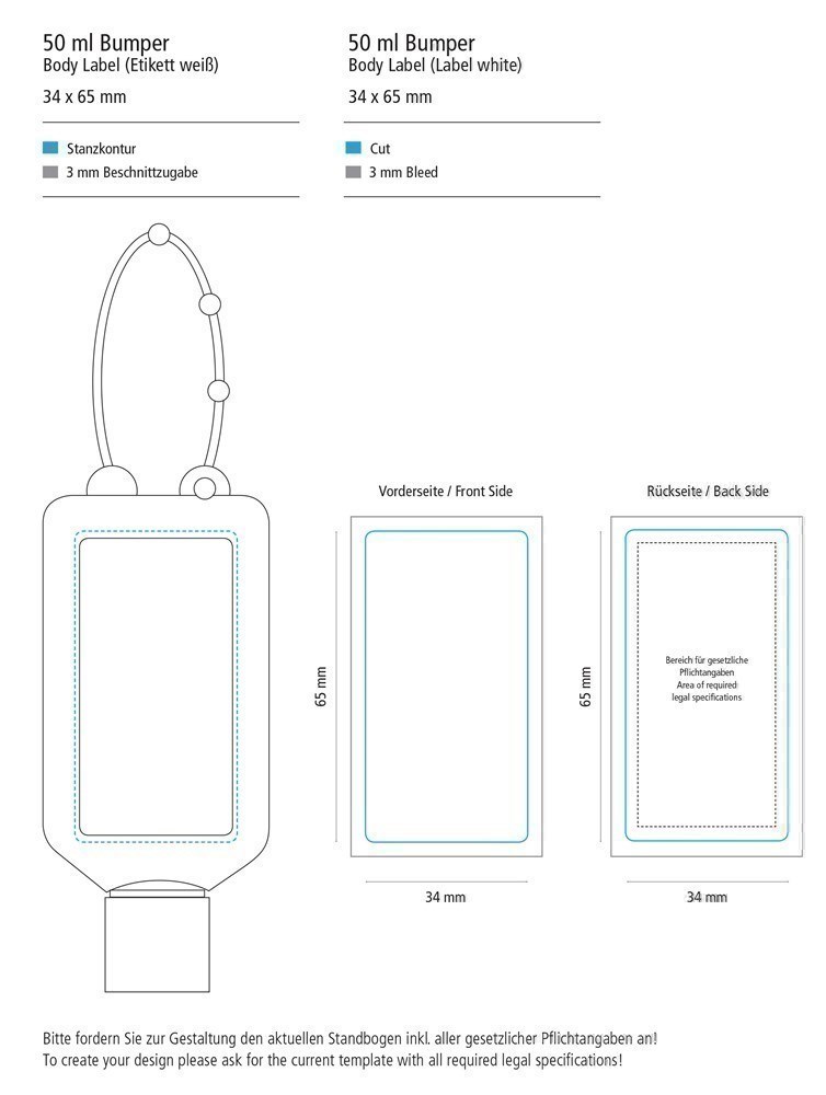 Hände-Desinfektionsgel (DIN EN 1500), 50 ml Bumper grün, Body Label (R-PET)