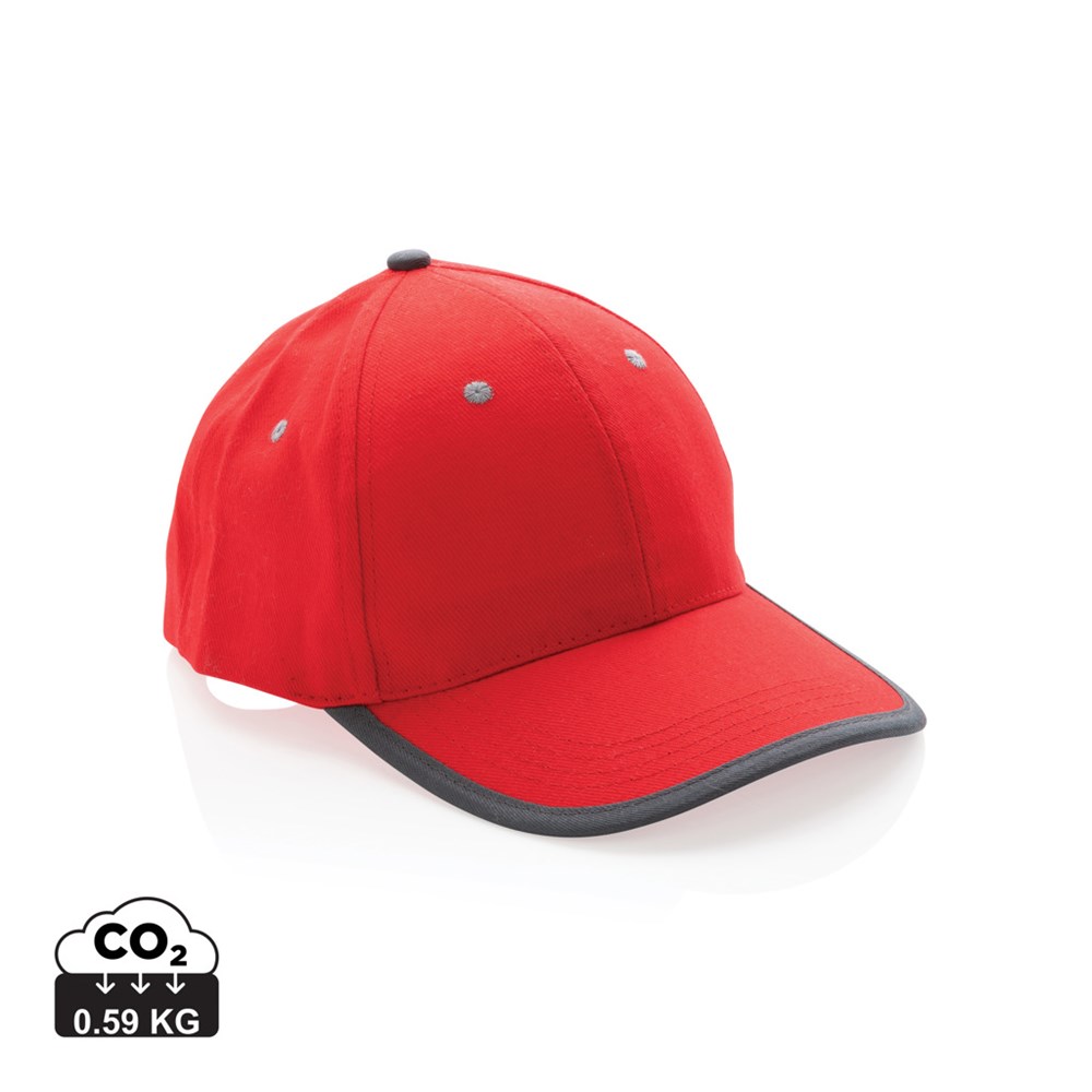 Impact AWARE 6 Panel Kontrast-Cap dunkel-grau - Innovatives Werbegeschenk mit Logo