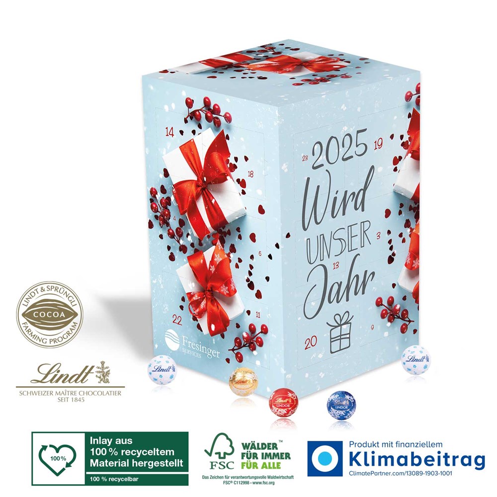 Advent Cube XL mit Lindt & Logo – Recycelt & Werbestark