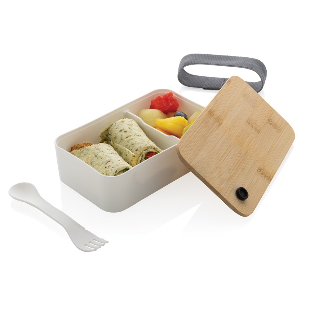 Lunchbox BambuEco, grau – Praktisches Werbegeschenk mit recyceltem PP