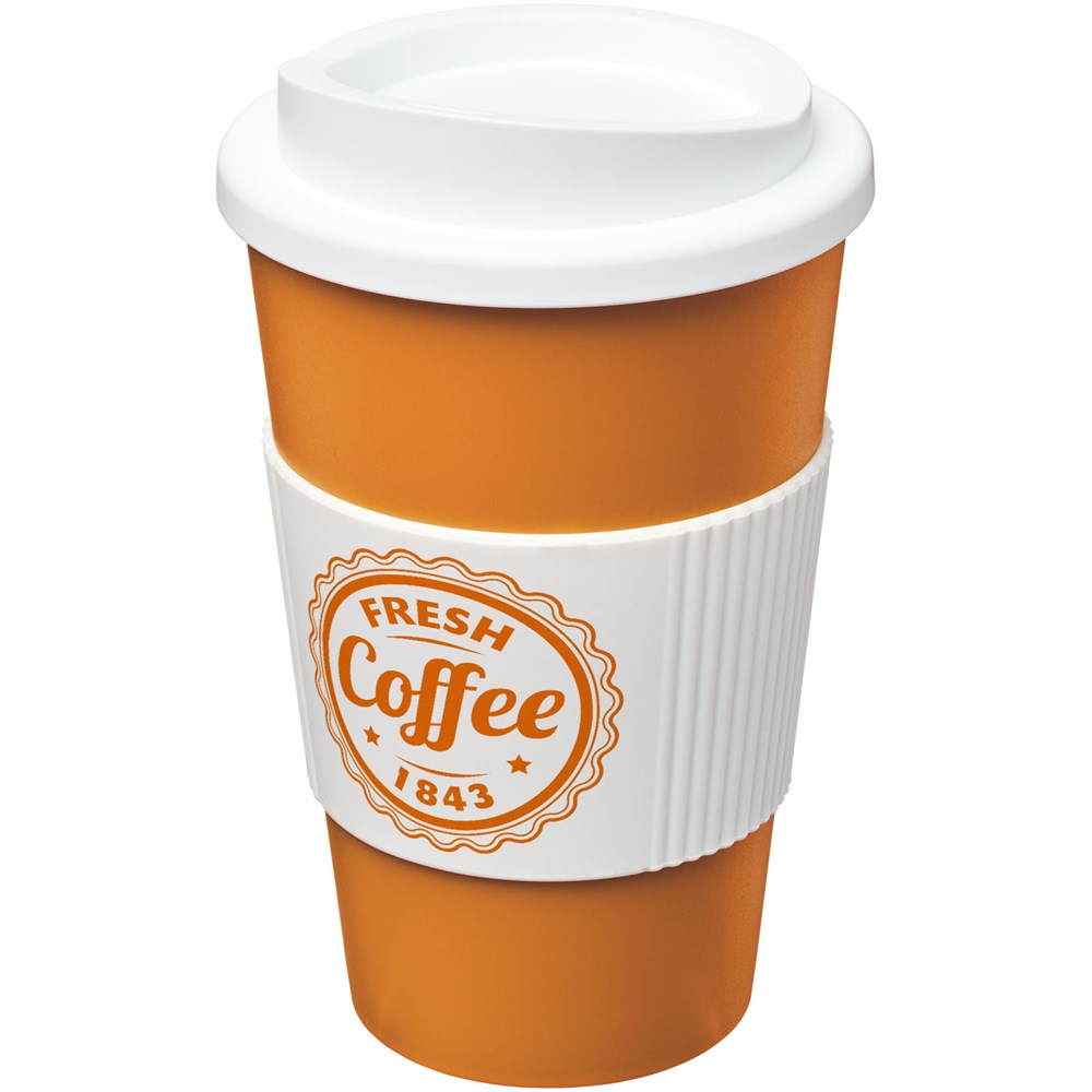 Americano® 350 ml Werbe-Isolierbecher mit farbigem Silikonring, BPA-frei