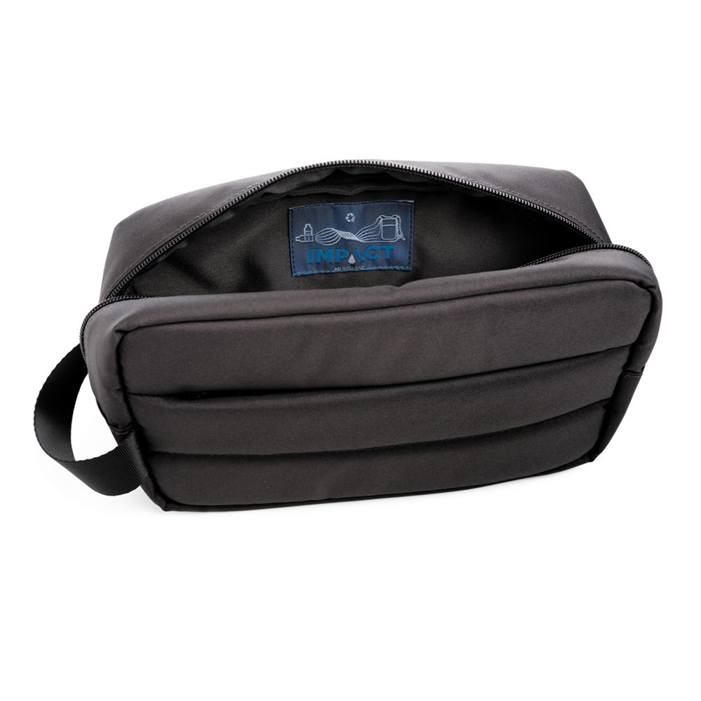 Impact AWARE RPET Kulturtasche schwarz Praktisches Werbegeschenk mit recyceltem Polyester