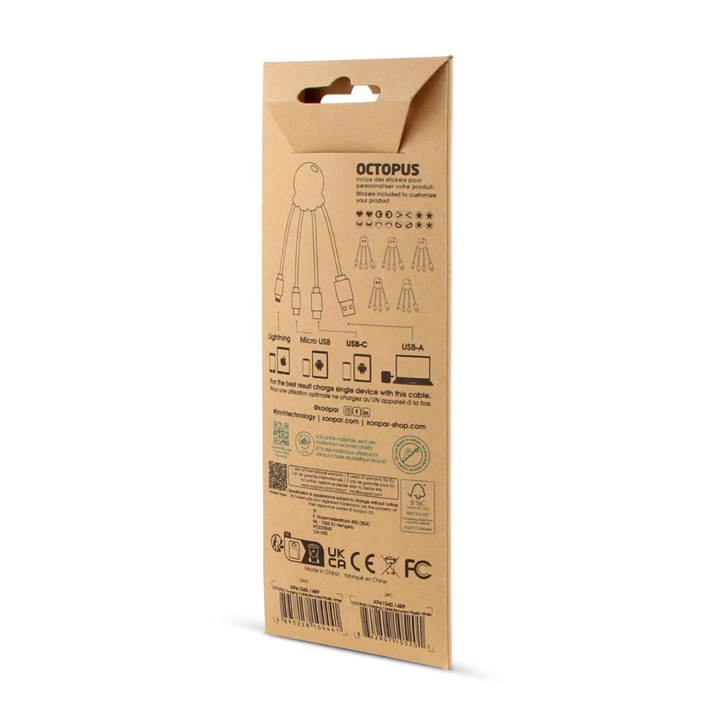 2087 | Xoopar Octopus Multiladekabel aus recyceltem Material – Praktisches Werbegeschenk mit Logo 2087 | Xoopar Octopus Multiladekabel aus recyceltem Material – Praktisches Werbegeschenk mit Logo