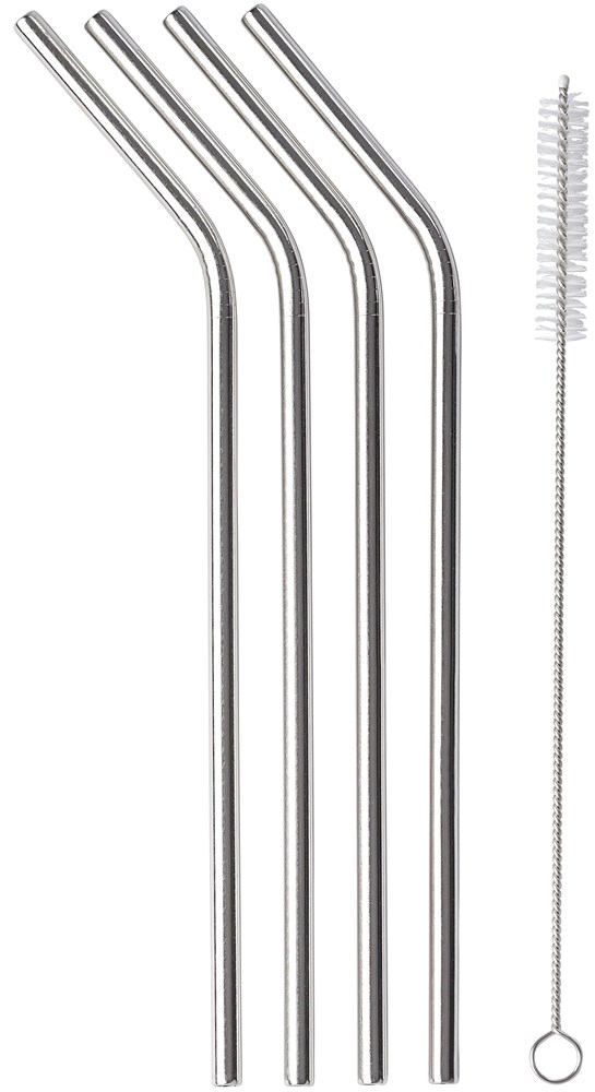 Edelstahl Strohhalme Set Rudy – 4er Pack mit Reinigungsbürste, ideal für Events & Werbegeschenke