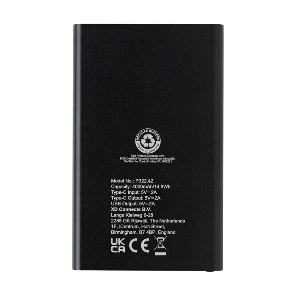 Powerbank RecycAlu 4000mAh, flach – Ideales Werbegeschenk mit Logo