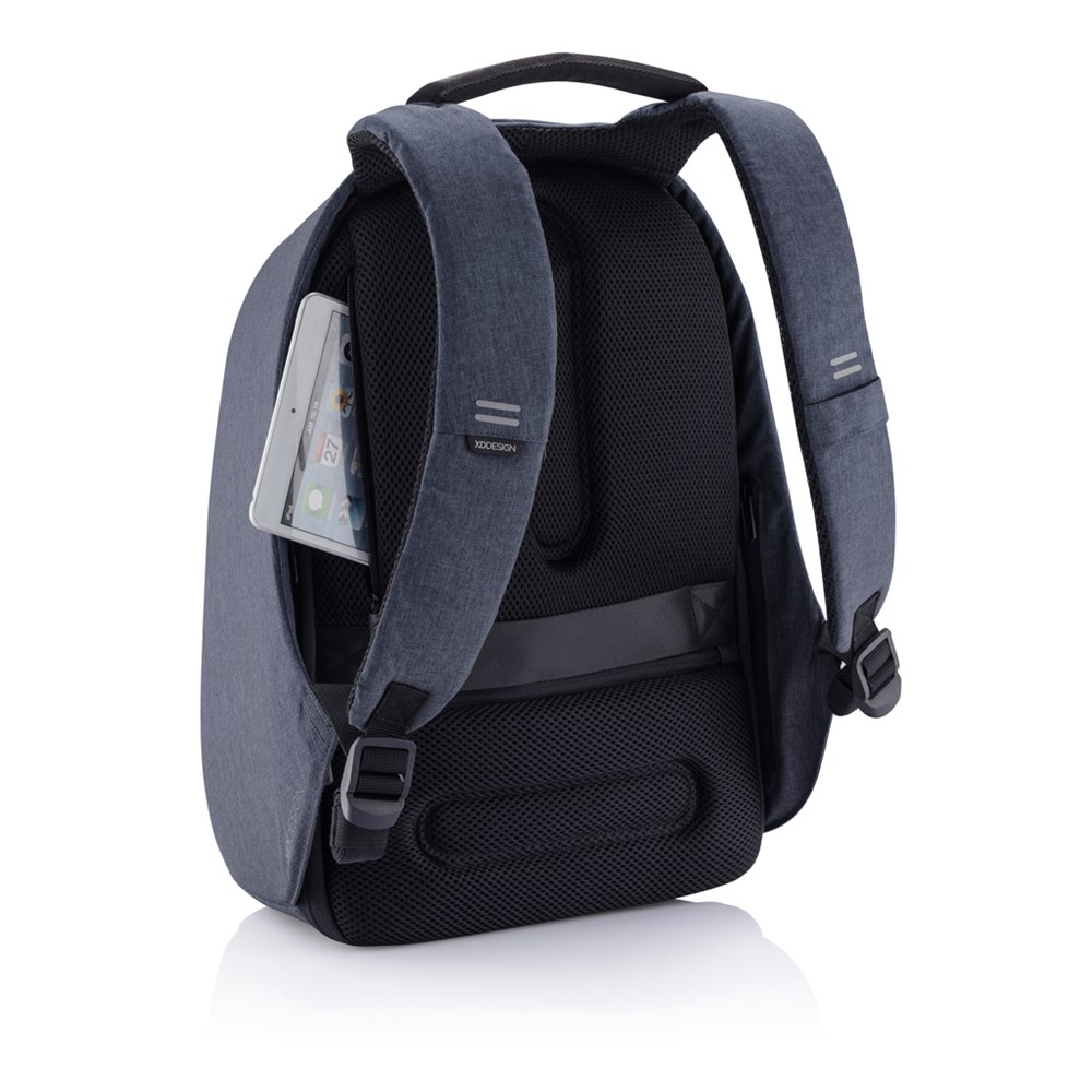 Bobby Hero Regular, grauer Anti-Diebstahl-Rucksack – Ideales Event-Geschenk mit Logo