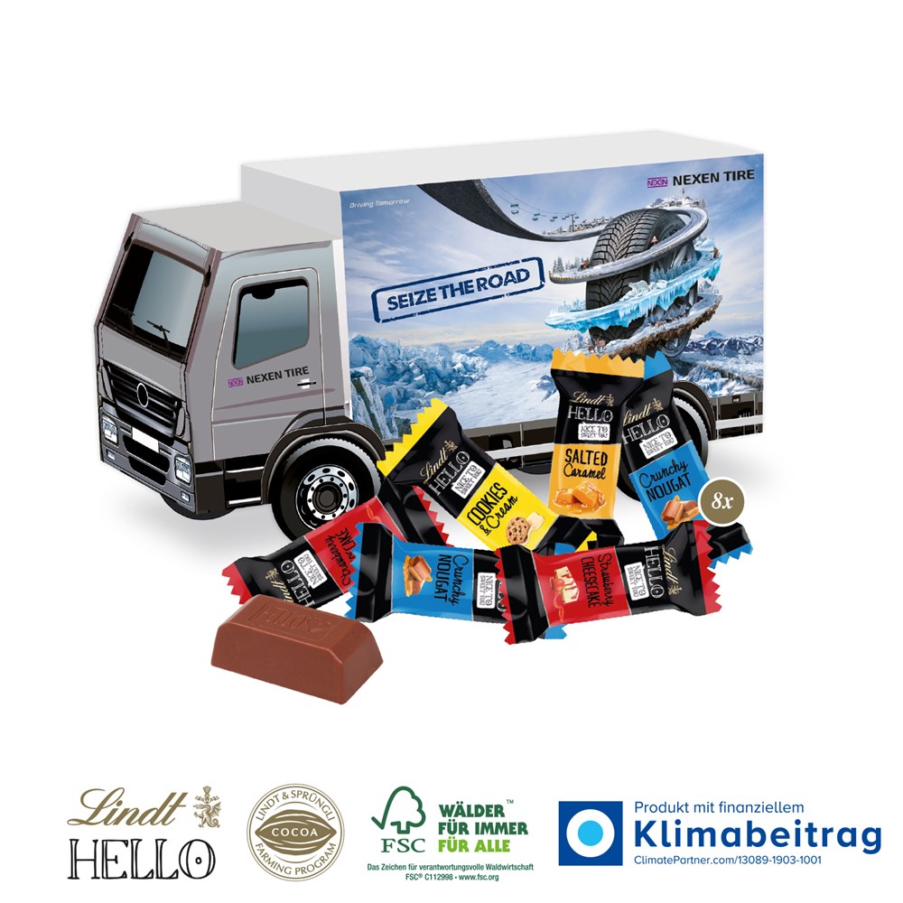 3D Schoko-Truck mit Logo – Perfektes Präsent im FSC-Karton