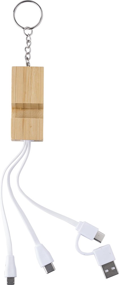 Bambus-Ladekabel-Schlüsselanhänger Sutton – Perfektes Werbegeschenk mit Logo