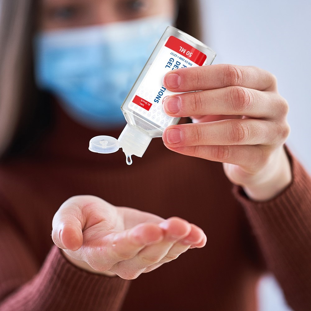 Handhygiene-Gel 50ml aus recycelten PET-Flaschen – Perfektes Werbeartikel mit Logo