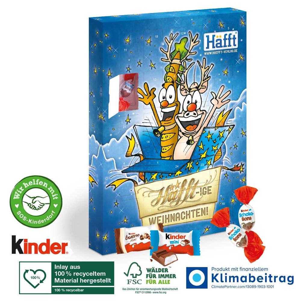 Adventskalender kinder® Happy Moments mit rPET-Inlay, perfektes Werbegeschenk