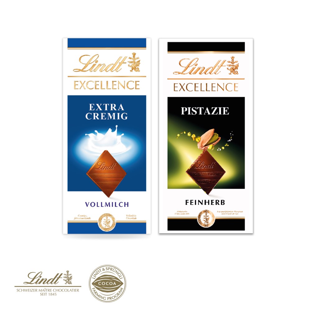 Lindt Excellence Vollmilch-Schokolade im FSC-Karton – Werbeartikel mit Logo