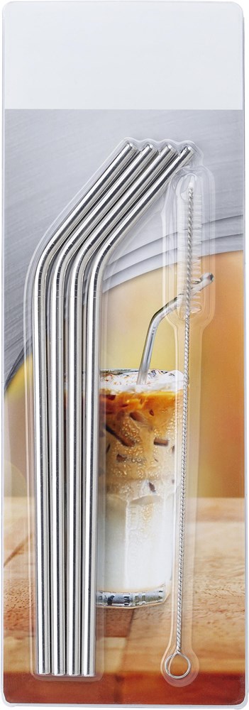 Edelstahl Strohhalme Set Rudy – 4er Pack mit Reinigungsbürste, ideal für Events & Werbegeschenke