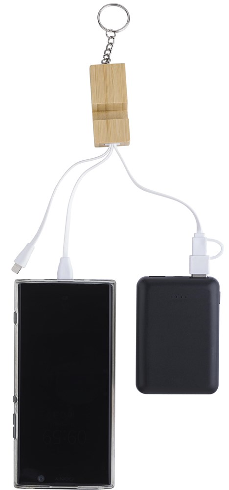 Bambus-Ladekabel-Schlüsselanhänger Sutton – Perfektes Werbegeschenk mit Logo