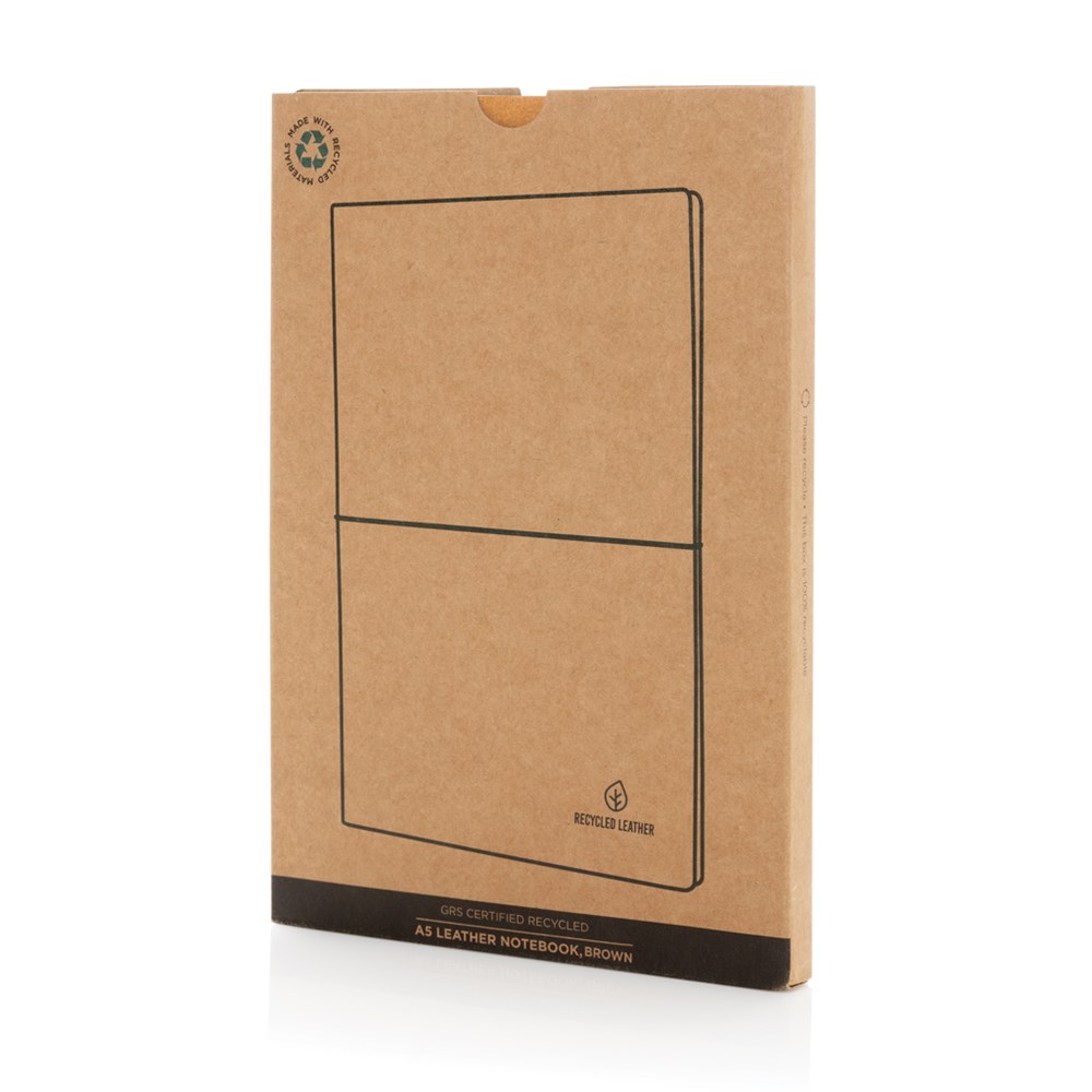 A5 Notizbuch aus recyceltem Leder in Creme – Elegantes Eventgeschenk mit Logo