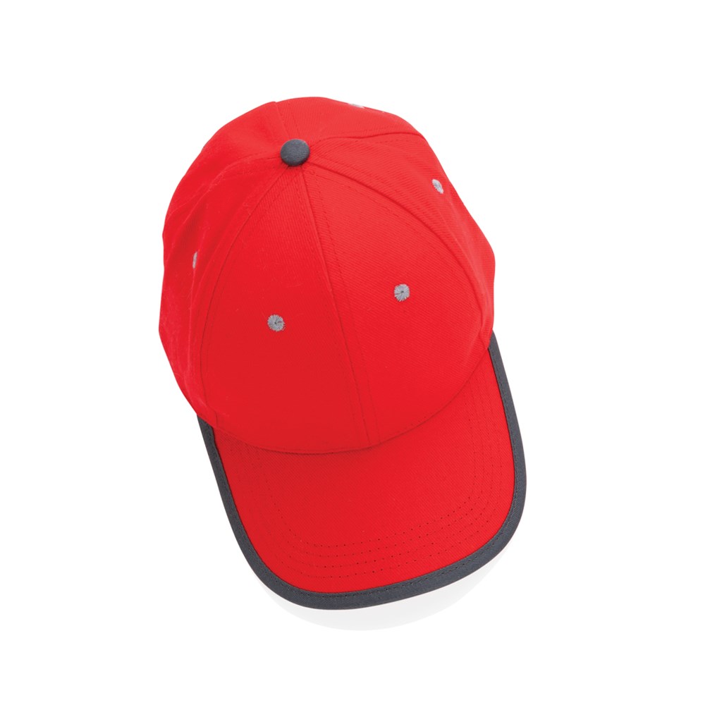 Impact AWARE 6 Panel Kontrast-Cap dunkel-grau - Innovatives Werbegeschenk mit Logo