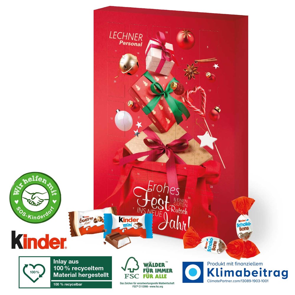 Adventskalender kinder® Happy Moments mit rPET-Inlay, perfektes Werbegeschenk