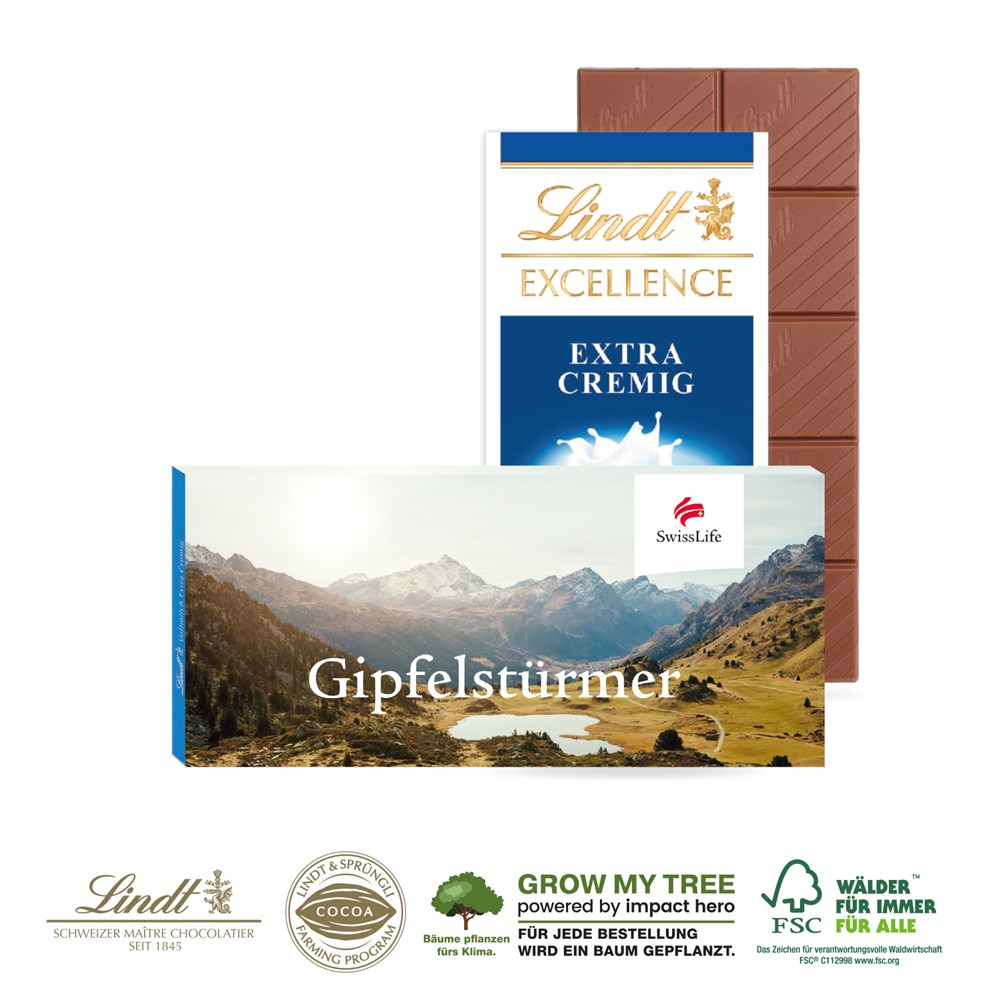 Lindt Excellence Vollmilch-Schokolade im FSC-Karton – Werbeartikel mit Logo