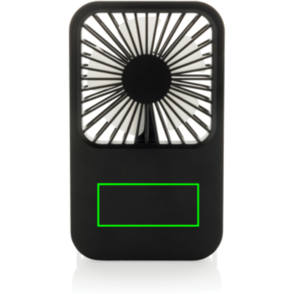 Standskizze: Druckverfahren Tampondruck auf Position „Artikel Vorderseite (max. 70 x 30 mm)“ – Aervina Tischventilator mit Akku, USB-C, 58% recyceltes ABS, mit Logo bedruckbar (XD Collection)