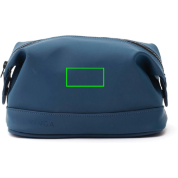Standskizze: Druckverfahren PU-Etikett Baltimore marineblau auf Position „Artikel Rückseite (max. 60 x 30 mm)“ – VINGA Baltimore Kosmetiktasche aus PU-Material, bedruckbar mit Logo