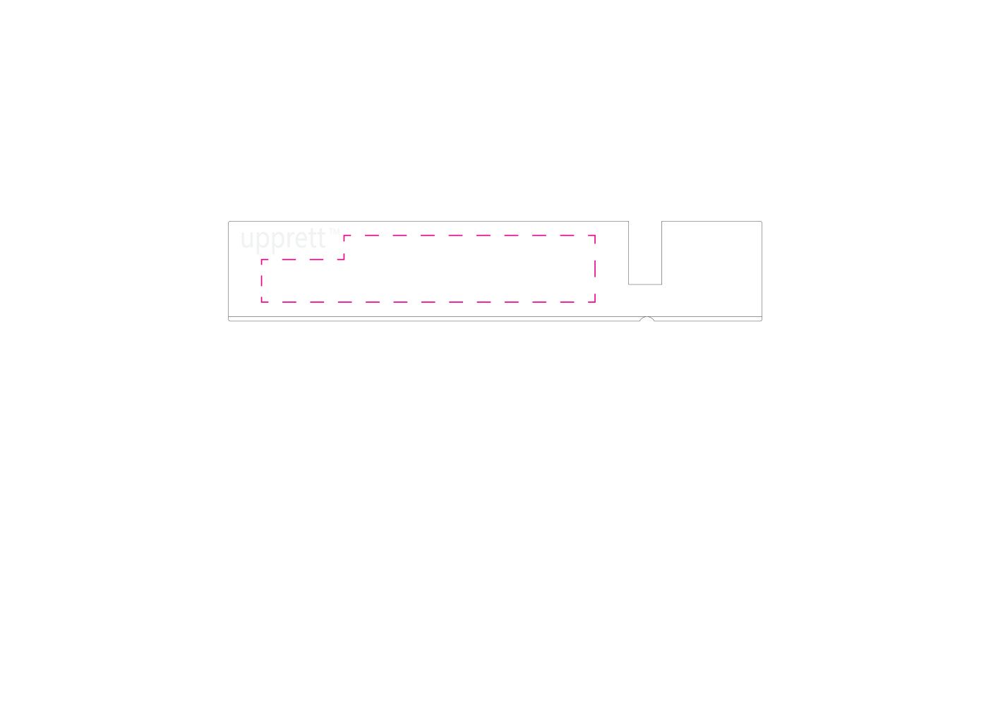 Standskizze: Druckposition „Vorderseite mittig (max. 100×20 mm)“ – Smartphone- und Tablet-Halter Upprett – Kunststoff, Made in Germany