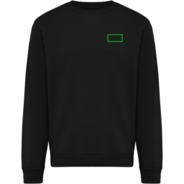 Standskizze: Druckverfahren Bedruckter Aufnäher mit Stickereikontur auf Position „linke Brustseite“ – IQONIQ Torla Rundhals-Pullover aus Baumwolle, 340 g/m², bedruck- und bestickbar