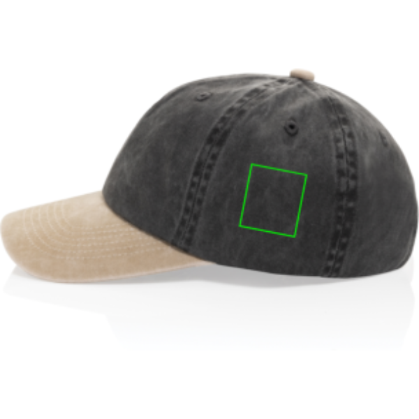 Standskizze: Druckverfahren Digital Transfer auf Position „Artikelseite links (max. 40 x 45 mm)“ – XD Xclusive BEAU AWARE™ Two-Tone 6-Panel-Cap aus recyceltem Cotton-Twill – bestickbar