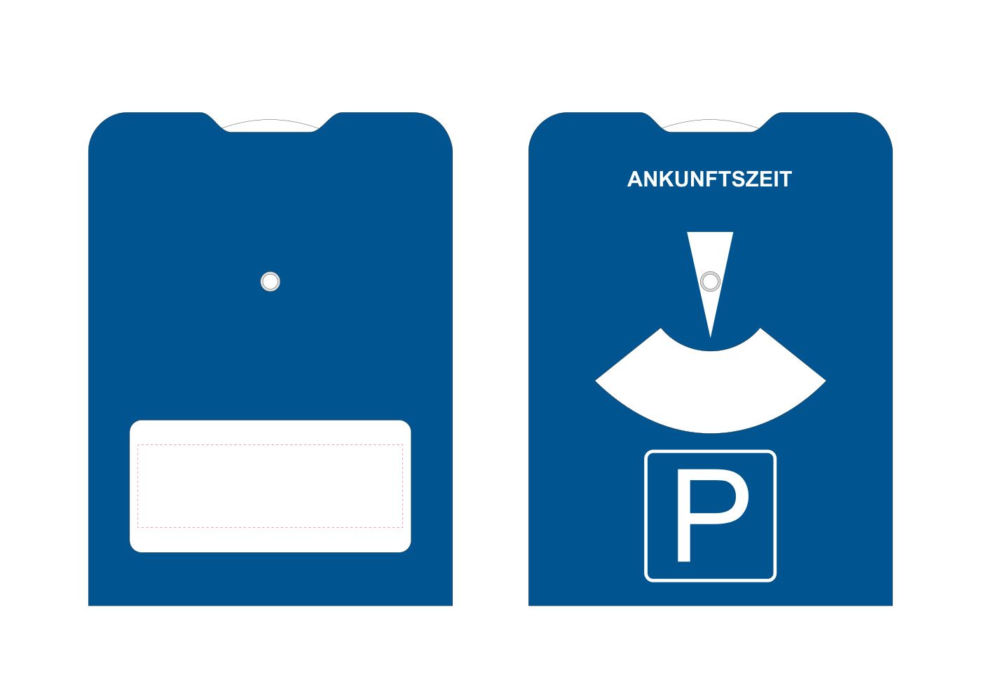 Standskizze: Druckposition „im Werbefeld (max. 80×25 mm)“ – Papp-Parkscheibe Board – individuell bedruckbar