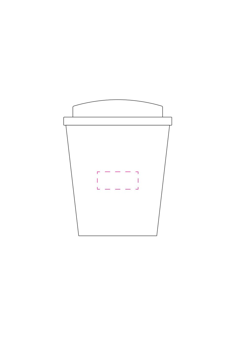 Standskizze: Druckposition „seitlich quer (max. 35×15 mm)“ – Kaffeebecher Premium Deluxe 250 ml – doppelwandig mit 2K-Verschluss