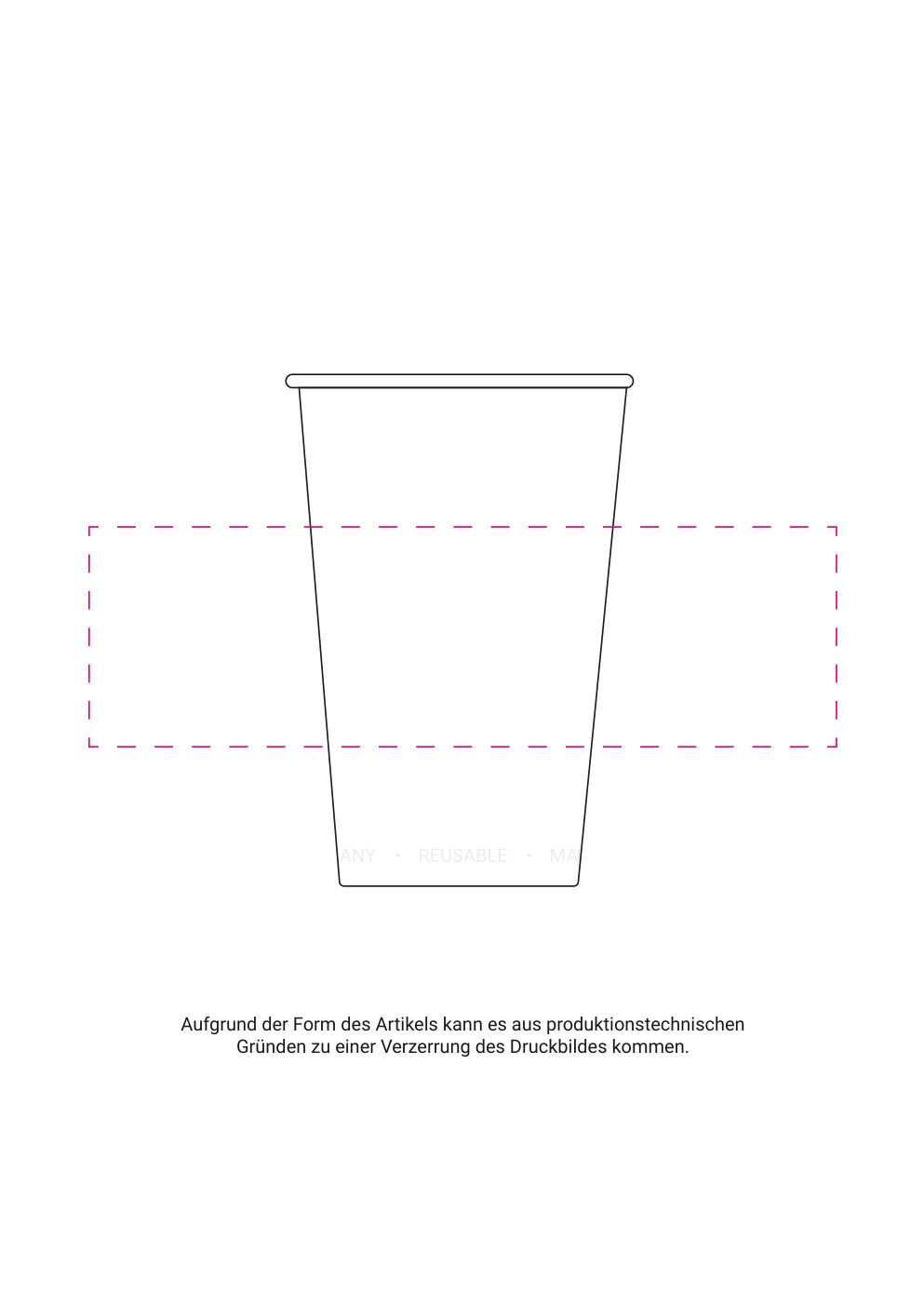 Standskizze: Druckposition „mittig (max. 170×50 mm)“ – Kaffeebecher ToGo 0,3 l – Mehrwegbecher aus Kunststoff, spülmaschinenfest