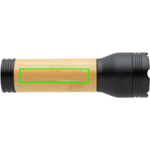Standskizze: Druckverfahren CO2 Gravur auf Position „Taschenlampe“ – Lucid 3W USB-Taschenlampe aus Bambus und recyceltem ABS – mit Logo bedruckbar