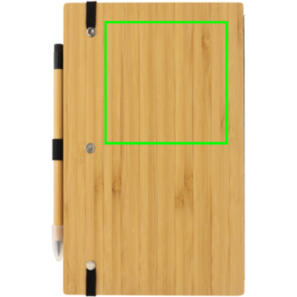Standskizze: Druckverfahren CO2 Gravur auf Position „Artikel Rückseite oben“ – XD Collection Bambus-Notizbuch mit Infinity-Bleistift im Set — bedruckbar