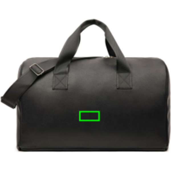 Standskizze: Druckverfahren PU-Etikett Brendon auf Position „Artikel Rückseite“ – VINGA Bermond Wochenendtasche aus recyceltem PU, RCS-zertifiziert