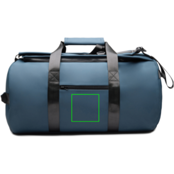 Standskizze: Druckverfahren PU-Etikett Baltimore marineblau auf Position „Artikel Vorderseite“ – VINGA Baltimore RCS Wochenend-Rucksack aus recyceltem Polyester