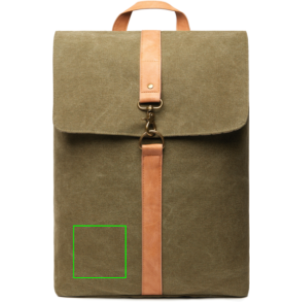 Standskizze: Druckverfahren Digital Transfer auf Position „Artikel Vorderseite links“ – VINGA Bosler Laptop-Rucksack 17 Zoll aus GRS-recyceltem Canvas