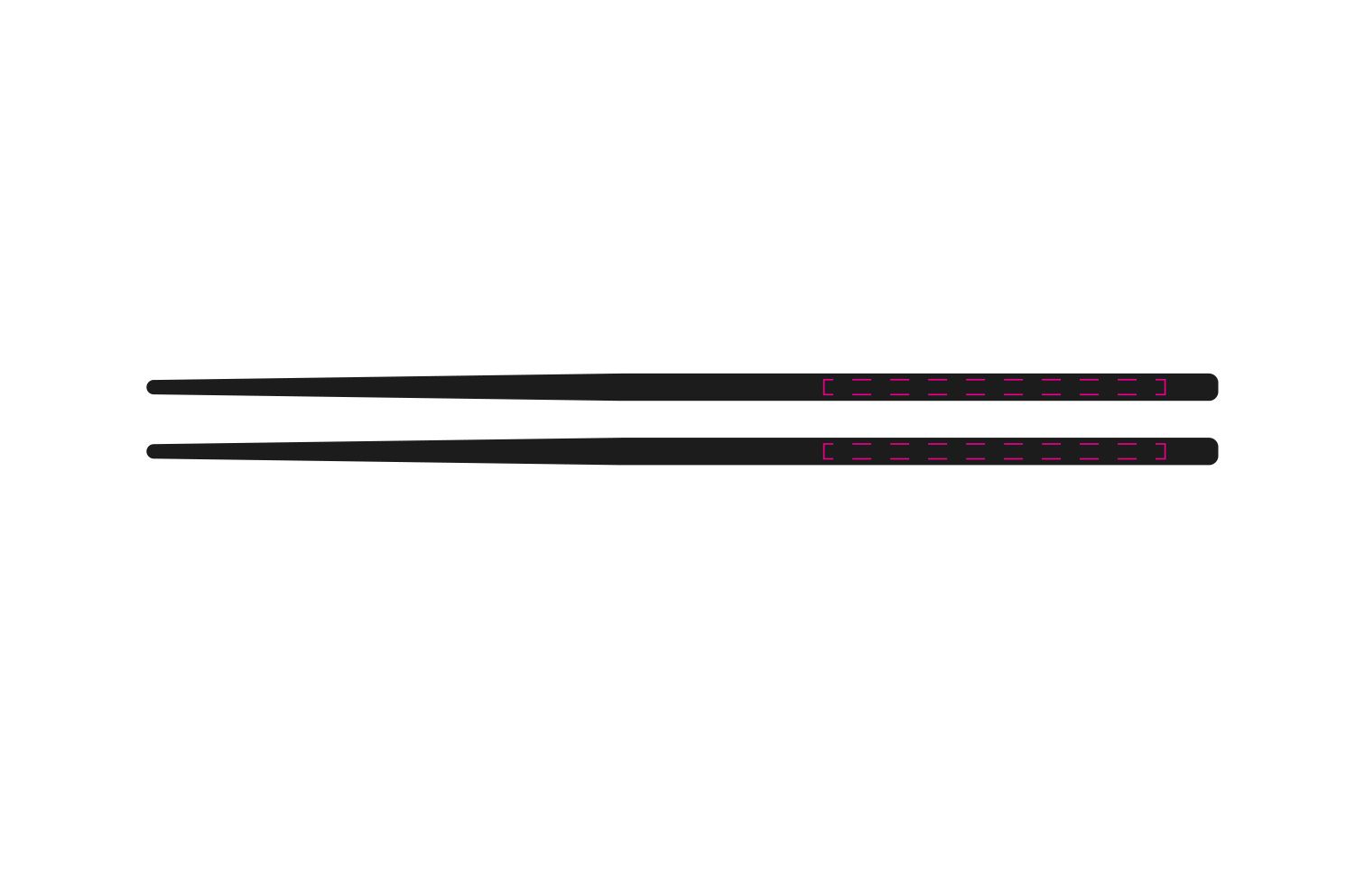 Standskizze: Druckposition „mittig oben (max. 80×3 mm)“ – Mehrweg-Essstäbchen-Set 251 mm – Kunststoff, spülmaschinengeeignet