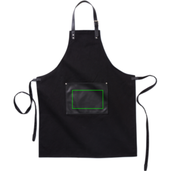 Standskizze: Druckverfahren Digital Transfer auf Position „Tasche (max. 200 x 120 mm)“ – VINGA Casbas Baumwoll-Schürze mit PU-Details, bedruckbar