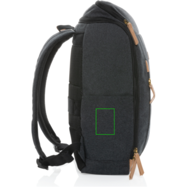 Standskizze: Druckverfahren Digital Transfer auf Position „Artikel linke Seite unten (max. 50 x 70 mm)“ – Impact AWARE™ 16 oz. Laptop-Rucksack 15 Zoll aus recyceltem Canvas, bedruckbar