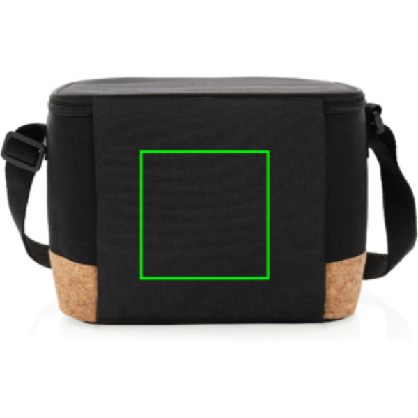 Standskizze: Druckverfahren Digital Transfer auf Position „Artikel Rückseite (max. 90 x 90 mm)“ – Two-Tone Kühltasche mit Korkdetails (6 Dosen) – XD Collection