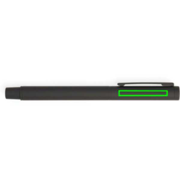 Standskizze: Druckverfahren CO2 Gravur auf Position „neben dem Clip (max. 40 x 5 mm)“ – VINGA Baltimore Kugelschreiber aus RCS-recyceltem Edelstahl, gravierbar