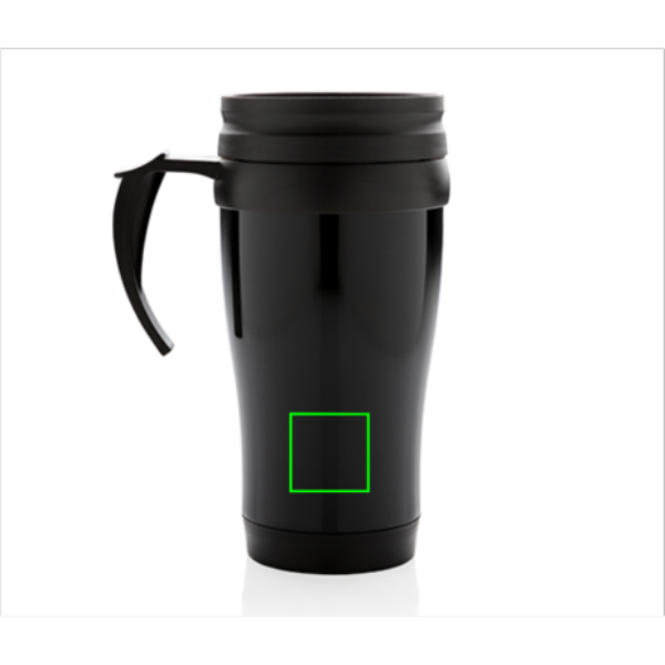 Standskizze: Druckverfahren Tampondruck auf Position „Artikel Rückseite unten (max. 30 x 30 mm)“ – XD Collection Edelstahlbecher 350 ml mit Schiebedeckel, schwarz