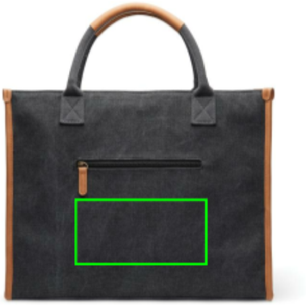 Standskizze: Druckverfahren Siebdruck Transfer auf Position „Artikel Vorderseite“ – VINGA Bosler Bürotasche aus RCS-Canvas (recycelt), 17 Zoll Laptopfach, individuell bedruckbar