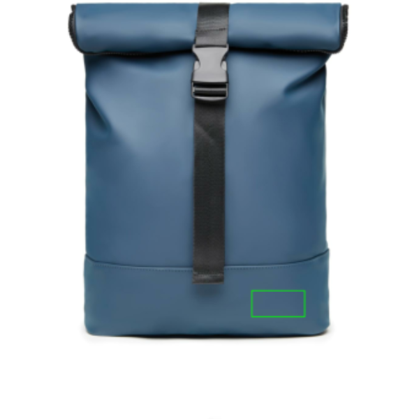 Standskizze: Druckverfahren PU-Etikett Baltimore marineblau auf Position „Artikel rechte Seite unten“ – VINGA Baltimore Fahrradtasche mit 17-Zoll-Laptopfach, wandelbar zum Rucksack