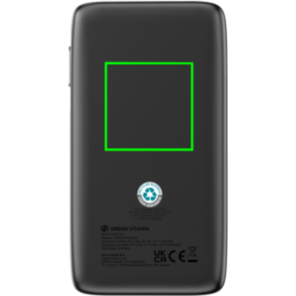 Standskizze: Druckverfahren Tampondruck auf Position „Artikel Rückseite“ – Urban Vitamin Emeryville Powerbank 10.000 mAh mit integriertem USB-C-Kabel