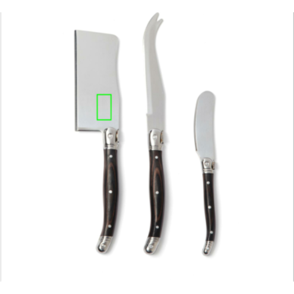 Standskizze: Druckverfahren Lasergravur auf Position „Messer (max. 25 x 15 mm)“ – VINGA Gigaro Käsemesser-Set 3-tlg. mit Holzgriff in Geschenkbox