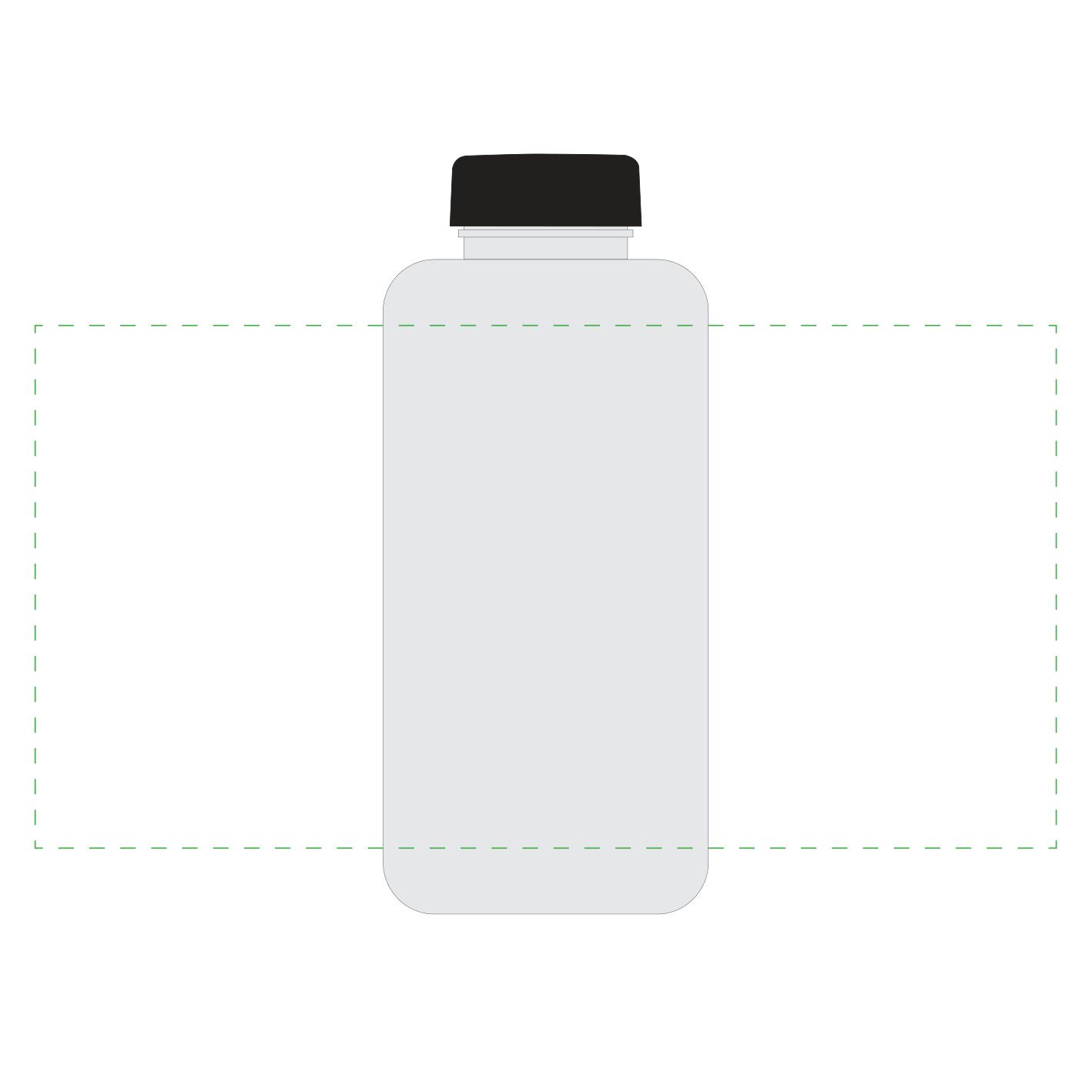 Standskizze: Druckposition „rundum auf transparente Flasche (max. 281×144 mm)“ – Trinkflasche Refresh 1,0 l aus Tritan – mit Silikonstrap
