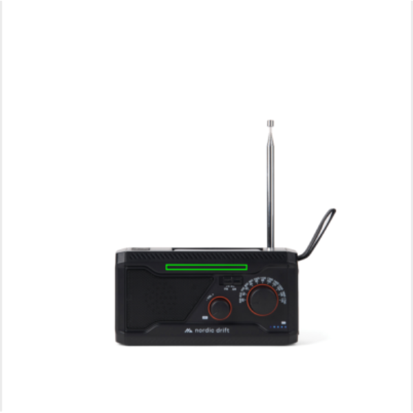 Standskizze: Druckverfahren Tampondruck auf Position „Artikel Vorderseite (max. 70 x 5 mm)“ – Nordic Drift Titan Notfallradio IPX4 mit Handkurbel, Solarpanel und 4000-mAh-Powerbank – mit Logo bedruckbar