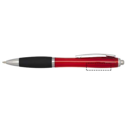 Standskizze: Druckverfahren Tampondruck auf Position „Schaft breitester Bereich (max. 30 x 9 mm)“ – Nash Kugelschreiber aus recyceltem Kunststoff mit farbigem Schaft und schwarzem Griff (schwarze Tinte)