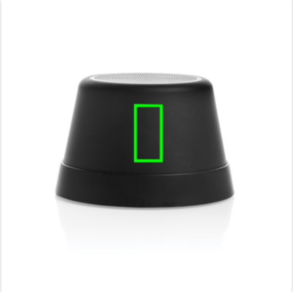 Standskizze: Druckverfahren Tampondruck auf Position „Artikel Vorderseite (max. 10 x 20 mm)“ – Nivio Magnet-Bluetooth-Speaker 5W aus RCS-recyceltem Aluminium – XD Xclusive