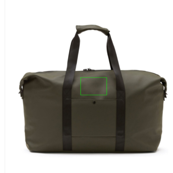 Standskizze: Druckverfahren Digital Transfer auf Position „Artikel Rückseite oben (max. 90 x 60 mm)“ – VINGA Baltimore Weekendbag aus Polyester mit PU-Beschichtung — bedruckbar